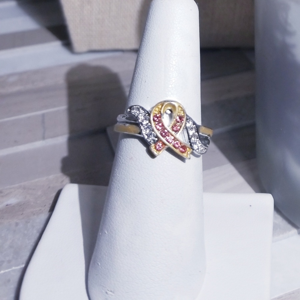Cancer awareness Womens ring Pink rhinestones